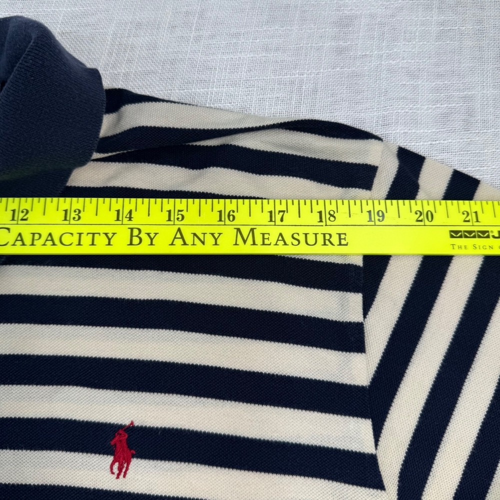 Polo Ralph Lauren Polo Shirt Men L Navy Stripe Short Sleeve Pique Preppy Classic - Picture 10 of 12